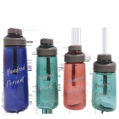 China Sustainable Plastic Reusable Motivational Sports Water Bottle With Time Marker And Soft Handle for sale