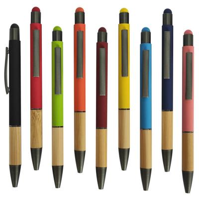 China Screen Stylus Metal Normal Promotional Luxury Rubberized Ballpoint Pen With Bamboo Wood Grip for sale