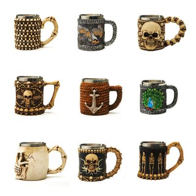 China Retro Viable Nordic Personality Ghost Art Cup Resin Skull Cup Double-Layer Stainless Steel Coffee Mug for sale