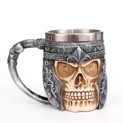 China Viable Wholesale 3D Stainless Steel Skeleton Mug For Halloween Creative Resin Skull Coffee Mug for sale