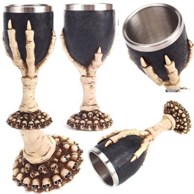 China Sustainable Creative Stainless Steel Drinking Tumbler Halloween Art Decor Resin Skull 3D Souvenir Gift Goblet for sale