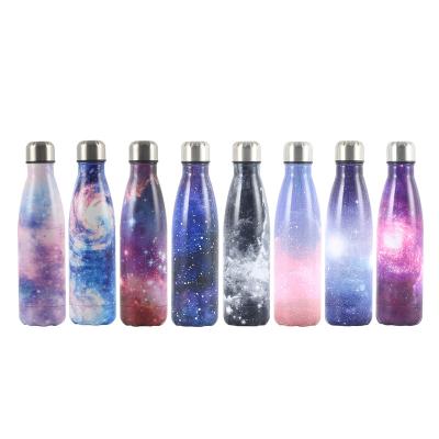 China Viable Coke Bottle Stainless Steel Vacuum Bottle 500ml Double Wall Printed Starry Galaxy Printed Cola Shaped Water Bottle for sale