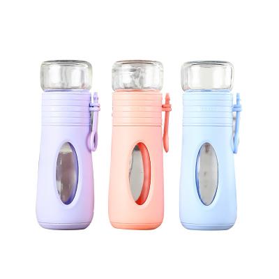 China Sustainable Water Bottle With Lid High Quality Glass Portable For Sports Business Cup With Tea Infuser for sale