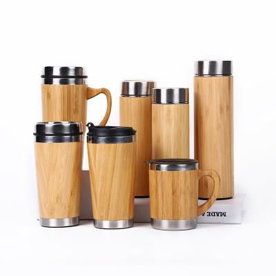 China Wholesale Creative Viable Eco Vacuum Flask 304 Stainless Steel Bamboo Straight Cup With Lid For Business Gift for sale