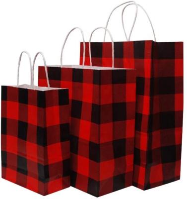 China Minimalist Gift Bags Christmas Buffalo Plaid Plaid Bag Solid Wrapping Paper With Twisted Handles for sale