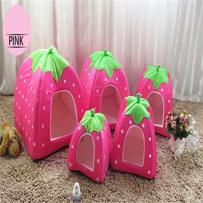 China New Viable Pet Supplies Cat Rabbit Bed House Kennel High Quality Soft Doghouse Strawberry Crate Cushion Warm Basket For Puppy House for sale