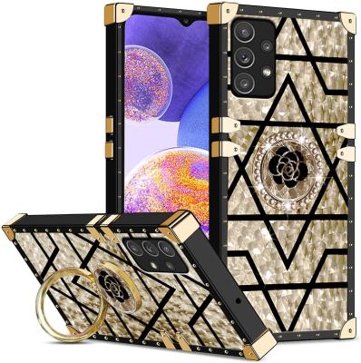 China New Arrival Luxury Bling Glitter Shockproof With Ring Holder Rose Flower Print Cove Phone Caser For Samsung A12 A51 A70 A73 A32 A03S S22 for sale