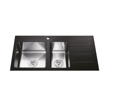 China Without Faucet Stainless Steel Double Ice Sink Commercial Kitchens With Cutting Boards for sale