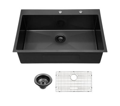 China With faucet factory direct single bowl stainless steel kitchen sink black sink competitive price for sale