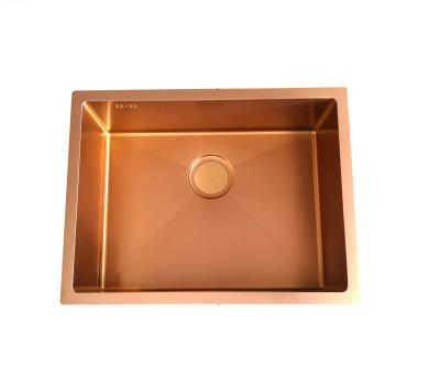 China Without Faucet Single Single Copper Kitchen Sink Rose Gold Sink Nano Finish Undermount Copper Kitchen Sinks for sale