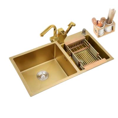 China With Faucet Double Bowl Gold Sink 304 Stainless Steel Gold Kitchen Sink Rose Gold Kitchen Sink for sale