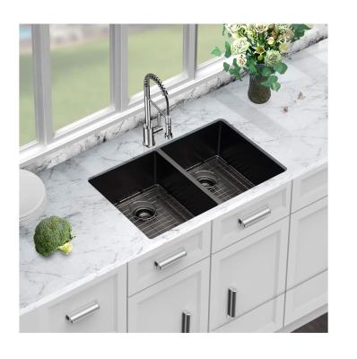 China Without Faucet S2 304 SS Double Bowl Hand Wash Stainless Steel Handmade Deep Service Kitchen Sink for sale