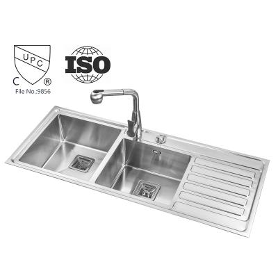 China Without Faucet S2701 Kitchen Sink Stainless Double Bowl Sink With Drip Board for sale