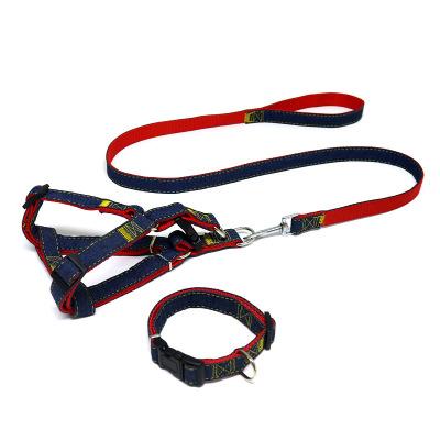 China Advocator OEM/ODM Pet Supplier Denim Fabric Four Colors Custom Padded Pet Harness With Leash Set for sale