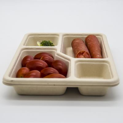 China Environmental Disposable Biodegradable Packaging Bamboo Fiber 4 Compartment Tray for sale