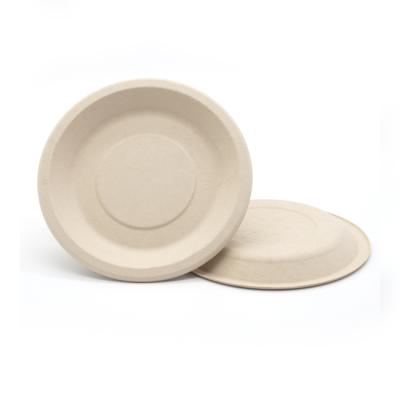 China 9 Inch Unbleached Disposable Tableware Disposable Round Bamboo Paper Plate for sale