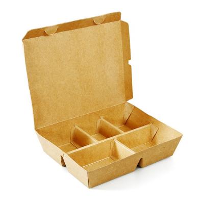 China Recyclable Disposable Take Away Water And Oil Proof Five Grid Inline Liner Kraft Lunch Box for sale