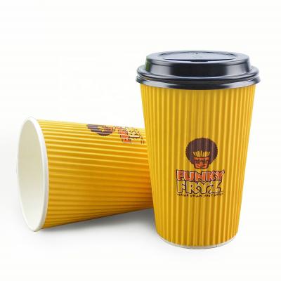 China 8oz 12oz 16oz Disposable Hot Drink Custom Printed Disposable Ripple Paper Coffee Cup for sale