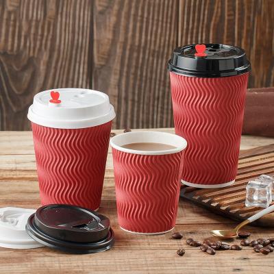 China Biodegradable Wholesale Custom Ripple Wallpaper Coffee Cups Packaging With Lids for sale