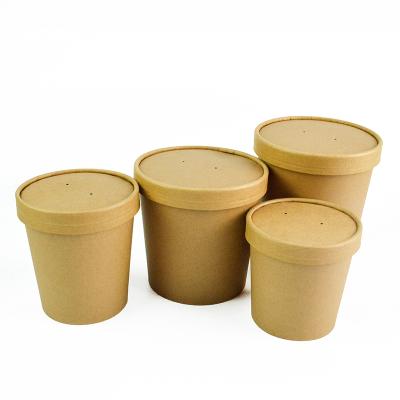 China Biodegradable White Kraft Paper Take Away Soup Cup Duble Decker Fast Food Noodle Soup Custom Bucket Logo for sale