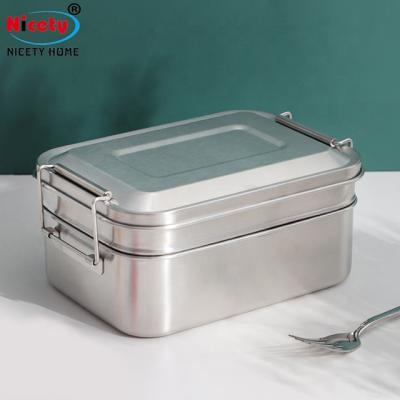 China Freshness Keeping Finesse Double Layers Canteen Dinner Lobby SUS 304 Bento Box With Buckles For Lunch for sale