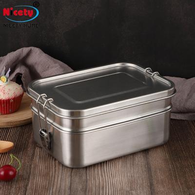 China Stainless Steel Food Bowl 2 Layers Tiffin Bento Healthy Meal Storage Bowl Kids for sale