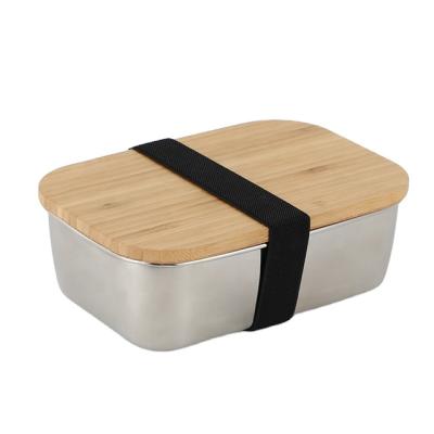 China Freshness Preservation Fineness 950ml Rectangle Amazon Stainless Lunch Box Bread Box Gift Eco Bamboo Lid for sale