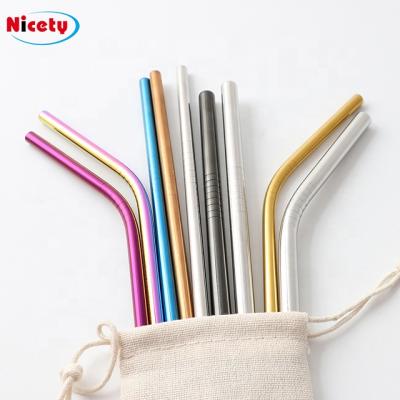 China Viable Reusable 304 Stainless Steel Metal Straw with Portable Storage Bag Straw Brush and Brush Bag Set for sale