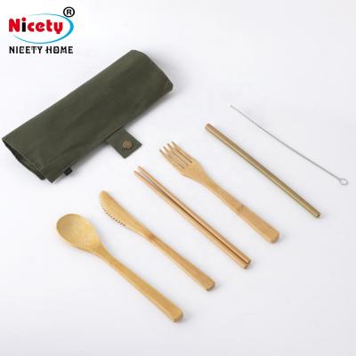 China Viable Wholesale Reusable Bamboo Cutlery Set In Pocket With Bag Utensils Tableware Bamboo Cutlery Set Custom Logo for sale