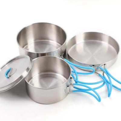 China Eco-friendly Stainless Steel Cookware Camping Utensils Set Outdoor Cookware Camping Dinner Set for sale