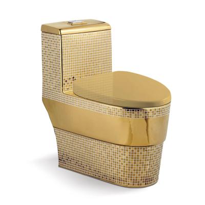 China Gold Luxury One Piece Toilet Seat Wc Double-Flow Bathroom Bowl Cabinet for sale