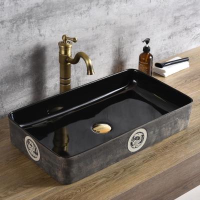 China Modern Antique Bathroom Sink Long Matte Rectangle Sinks Ceramic Wash Basin Enamel Basin for sale