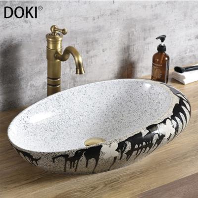 China Art Desgin YL3145-4 Modern Bathroom Hand Made High Quality Popular Oval Matte Black And White Ceramic Sink Basin for sale