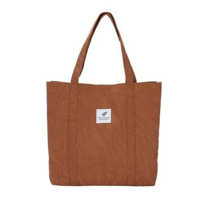 China High Quality Canvas Corduroy Tote Bag For Women Girl Shoulder Strap Purse With Inside Pocket For Work Beach Lunch Travel Shopping Grocery for sale