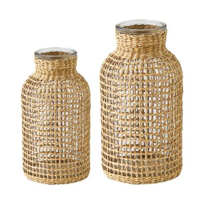 China Europe Cane-wrapped glass vases can be used for hydroponic plants flowers can be inserted into the dried flowers for sale