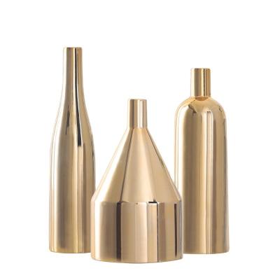 China Minimalist Hot Sale Nordic Ceramic Plated Metal Vases Home Decor for sale