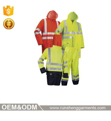 China 3M Tape Reflective Rain Suit Coverall High Visibility Jacket And Pants Polyester / Polyurethane for sale