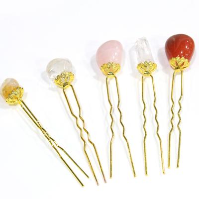 China China wholesale folk craft rose crystal quartz and red agate hairpins for hair decoration for sale