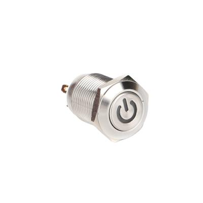 China 1NO LED illuminated 12mm 220V IP65 metal momentary switch flat push button switch for sale