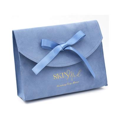 China Custom Jewelry/Perfume/Necklace/Cosmetic Free Sample Logo Printed Bow-knot Small Envelope Wedding Gift Perfume Pouch Luxury Suede Jewelry Bag With Flap for sale