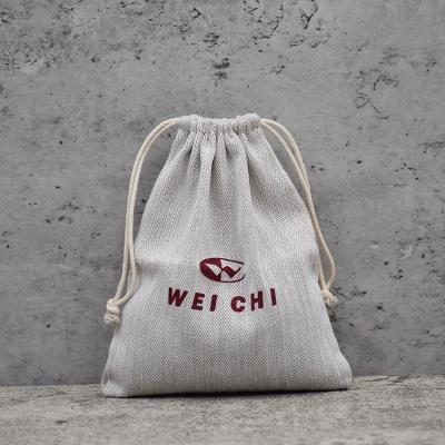 China BIODEGRADABLE Wholesale Custom Logo Drawstring Snacks Packaging Bag Herringbone Cotton Drawstring Canvas Pouch for sale