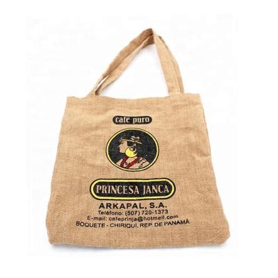 China Custom Logo Portable Reusable Folding Burlap Potato Bags Folding Waterproof Jute Shopping Bags for sale