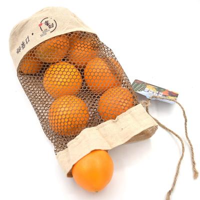 China Promotional Portable Small Food Fruit Vegetable Natural Canvas Packaging Bag With Hemp Rope for sale