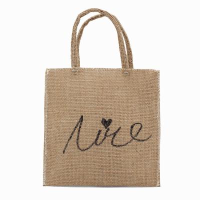 China Fashion Food Shopping Eco Printed Handle Jute Promotional Customized Carry Bag for sale