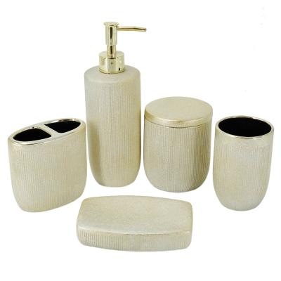 China Sustainable Gold Plated 5pcs Sandstone Soap Dispenser Bathroom Accessory for sale