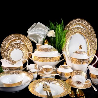 China Viable luxury embossed style china dinner sets in gold, king and bone china for sale