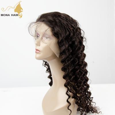 China Best Deep Wave Selling Transparent Mona Hair Lace Frontal Deep Wave Wig for sale