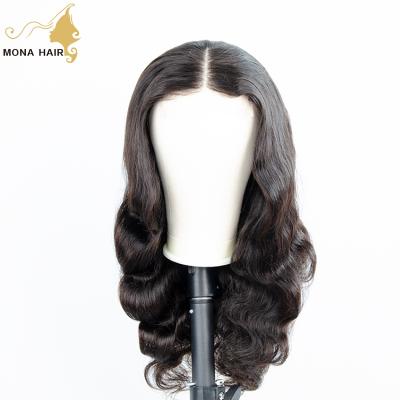 China Cheap Pre Plucked Wigs Machine Made Transparent Lace Front Body Wave Lace Closure Wigs for sale