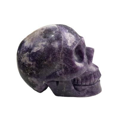 China Wholesale Natural Crystal Skulls Lepidolite Skulls Europe Quartz Crystal Carvings For Home Decoration for sale