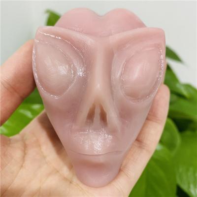 China Europe Customized Natural Quartz Rose Opal Alien Skulls Crystal Skulls Healing For Decoration for sale